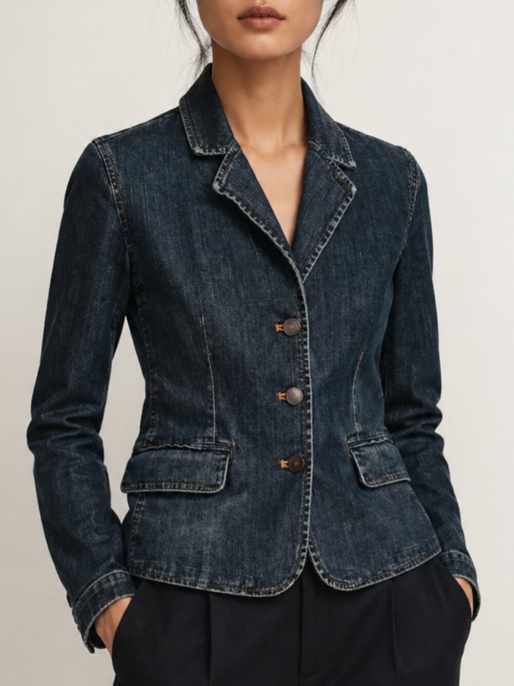 Style & Co women's denim blazer buttons on sleeves M